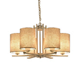 White Metal Sputnik Chandelier with Cylinder Fabric Shade - Modern Lighting for Ceiling (6/8 Heads)